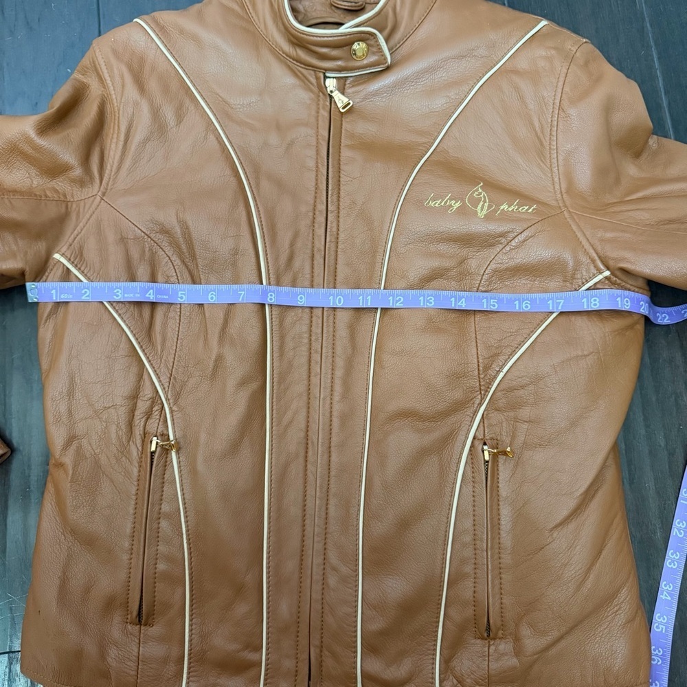 HTF Y2K Vintage Baby Phat Genuine Leather Moto Jacket Brown Size Large - Picture 9 of 15